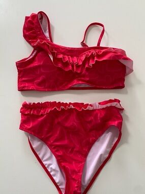 Amazon Girls' Hot Pink Ruffle Two-Piece Swim Set
